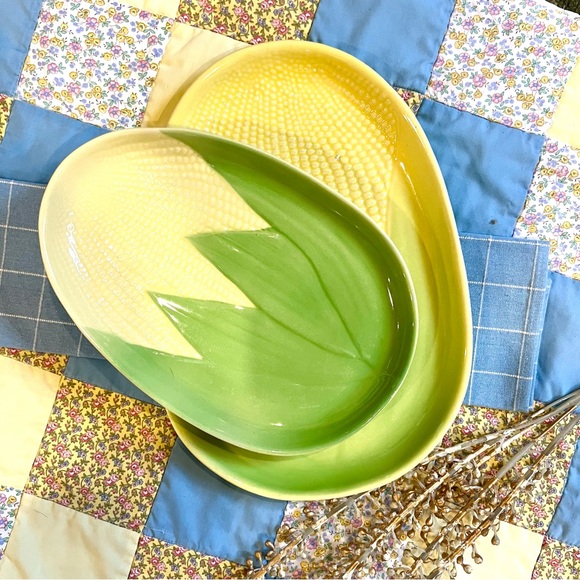 Set of 2 Corn Cob Platter Terrace Ceramics Pattern 210 211 USA Made Mid Century - Picture 2 of 7